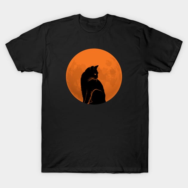 Black Cat and Full Moon T-Shirt by dentikanys